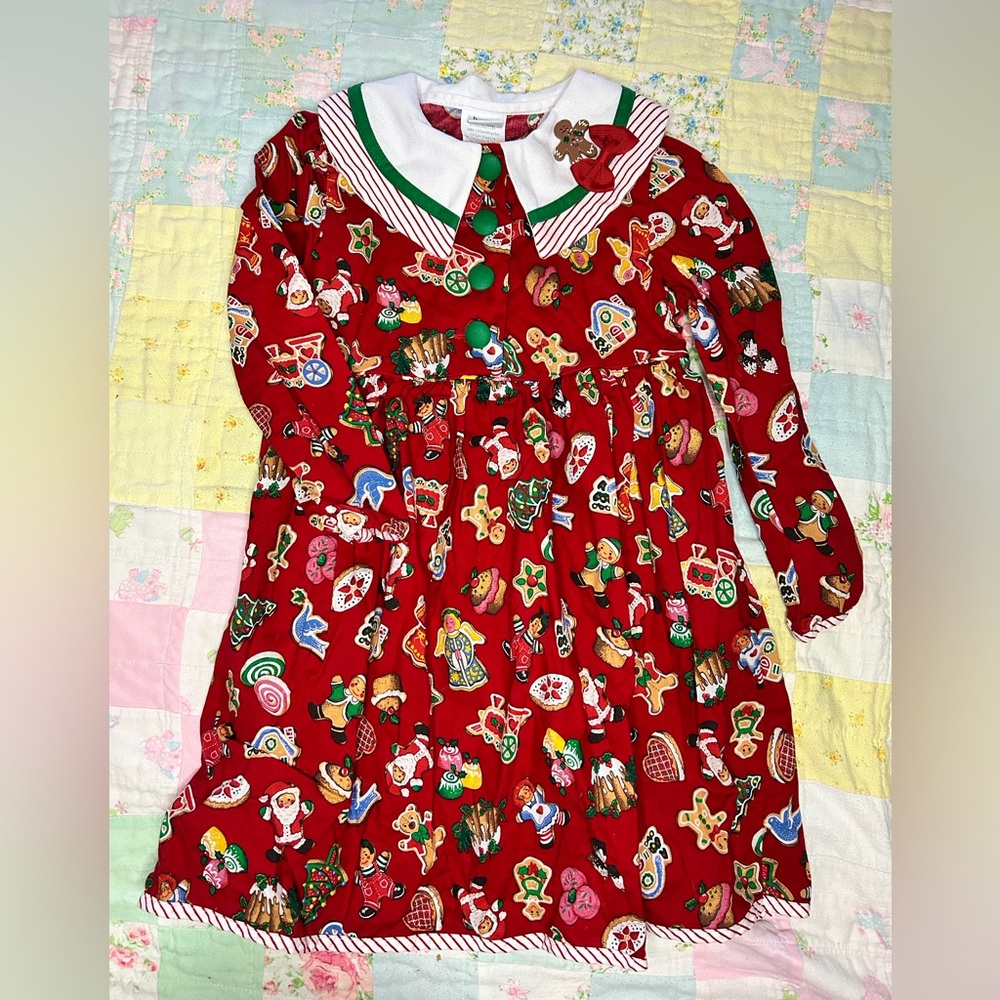 Vintage Gingerbread Man Toddle Christmas Holiday Dress 5t Peaches n’ Cream